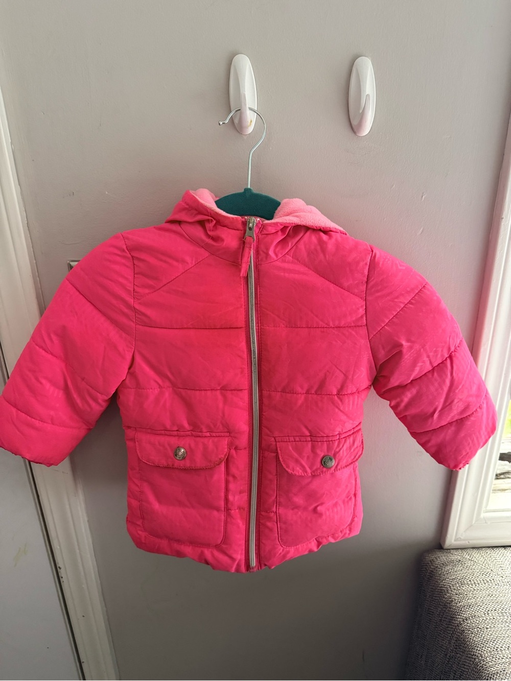 Bright Pink Quilted Girls' Puffer Jacket with Hood